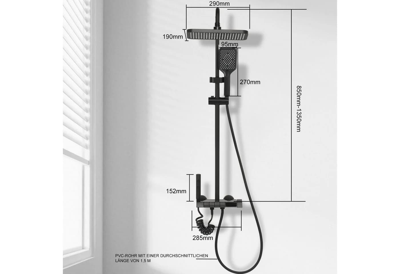 oyajia Brausegarnitur Duschsystem Warm/Kalt mit Klaviertasten & Digitaler Temperaturanzeige, 4 Strahlarten, Regendusche mit LED-Stimmungslicht, Höhenverstellbares Duschrohr - Bild 5