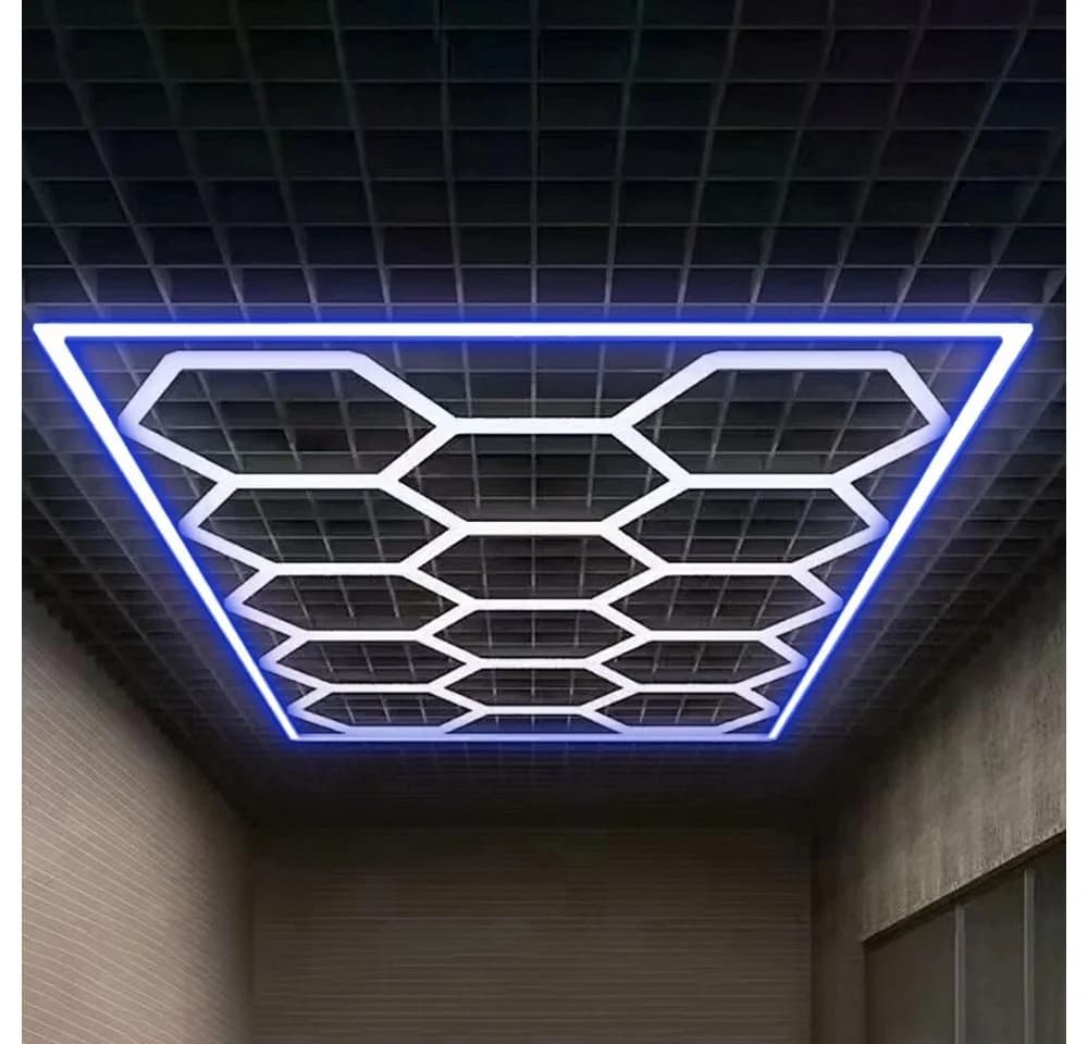oyajia LED Dekolicht 14er-Pack Hexagon LED Garagenleuchte Rahmen Blau LED Garage Light Kaltweiß+Blau DIY LED Dekolicht für Garage Studio Friseursalons Auto-Detailing-Shop