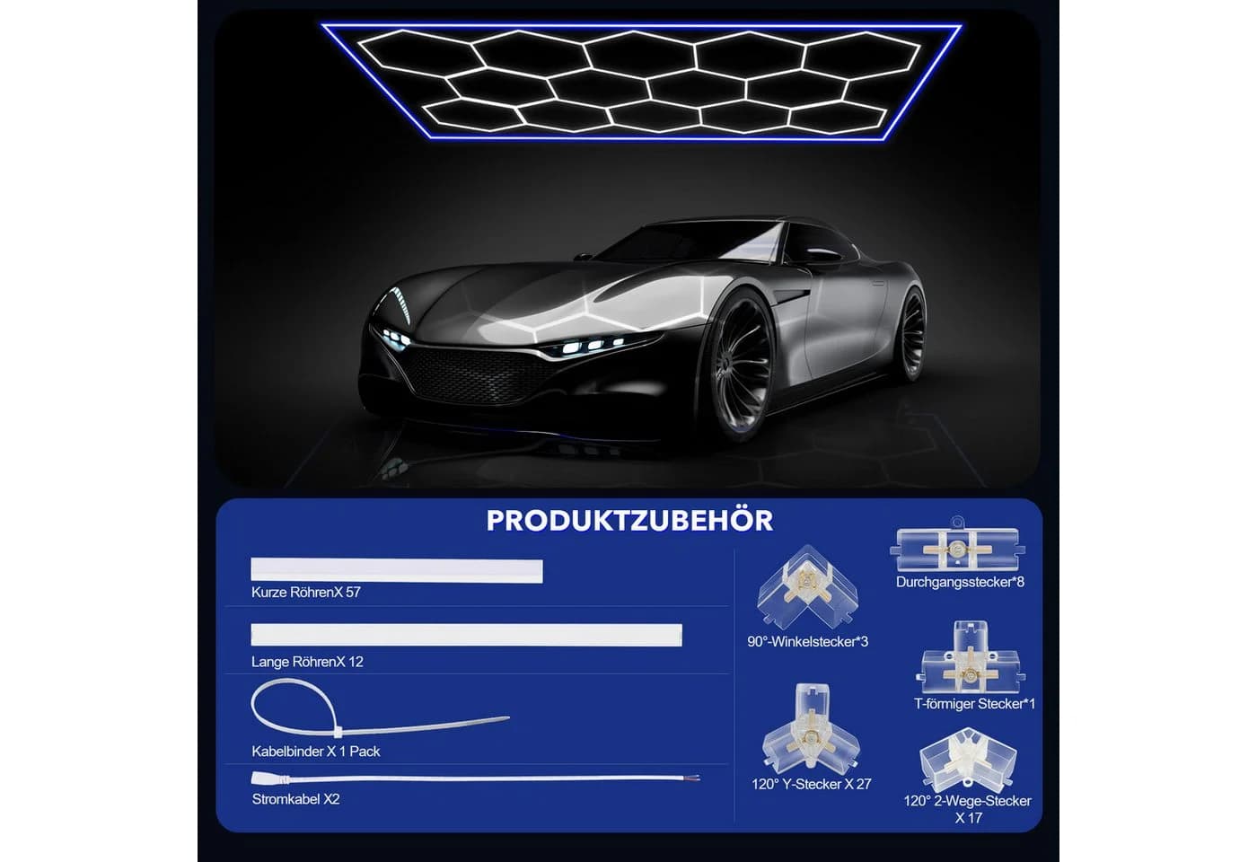 oyajia LED Dekolicht 14er-Pack Hexagon LED Garagenleuchte Rahmen Blau LED Garage Light Kaltweiß+Blau DIY LED Dekolicht für Garage Studio Friseursalons Auto-Detailing-Shop - Bild 5
