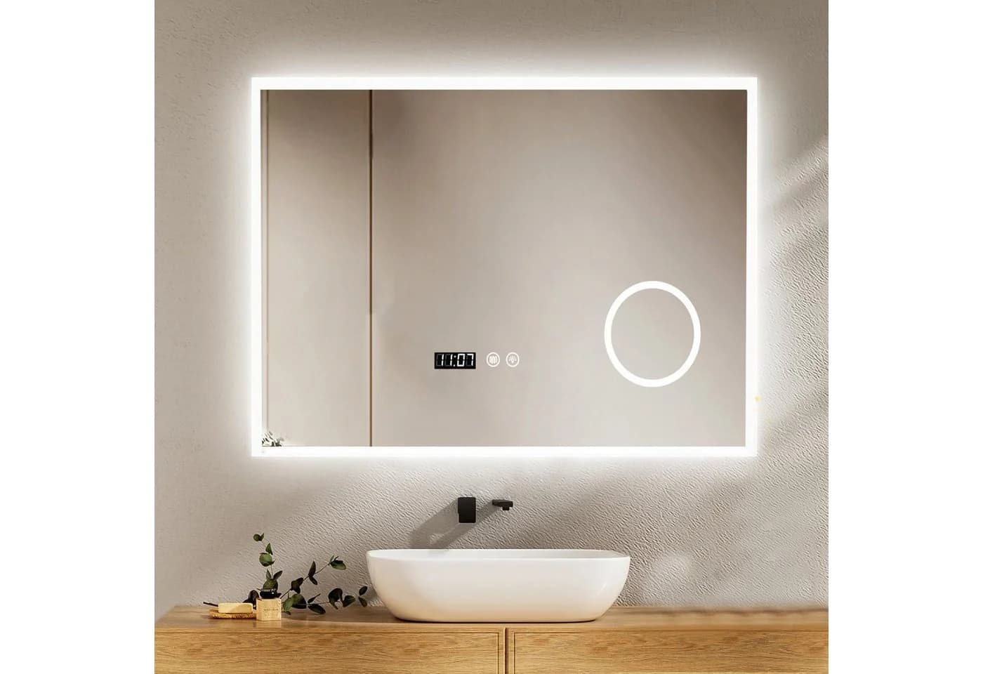 OYAJIA LED Badspiegel Antibeschlag mit Touch-Steuerung, 3 Lichtfarben & USB