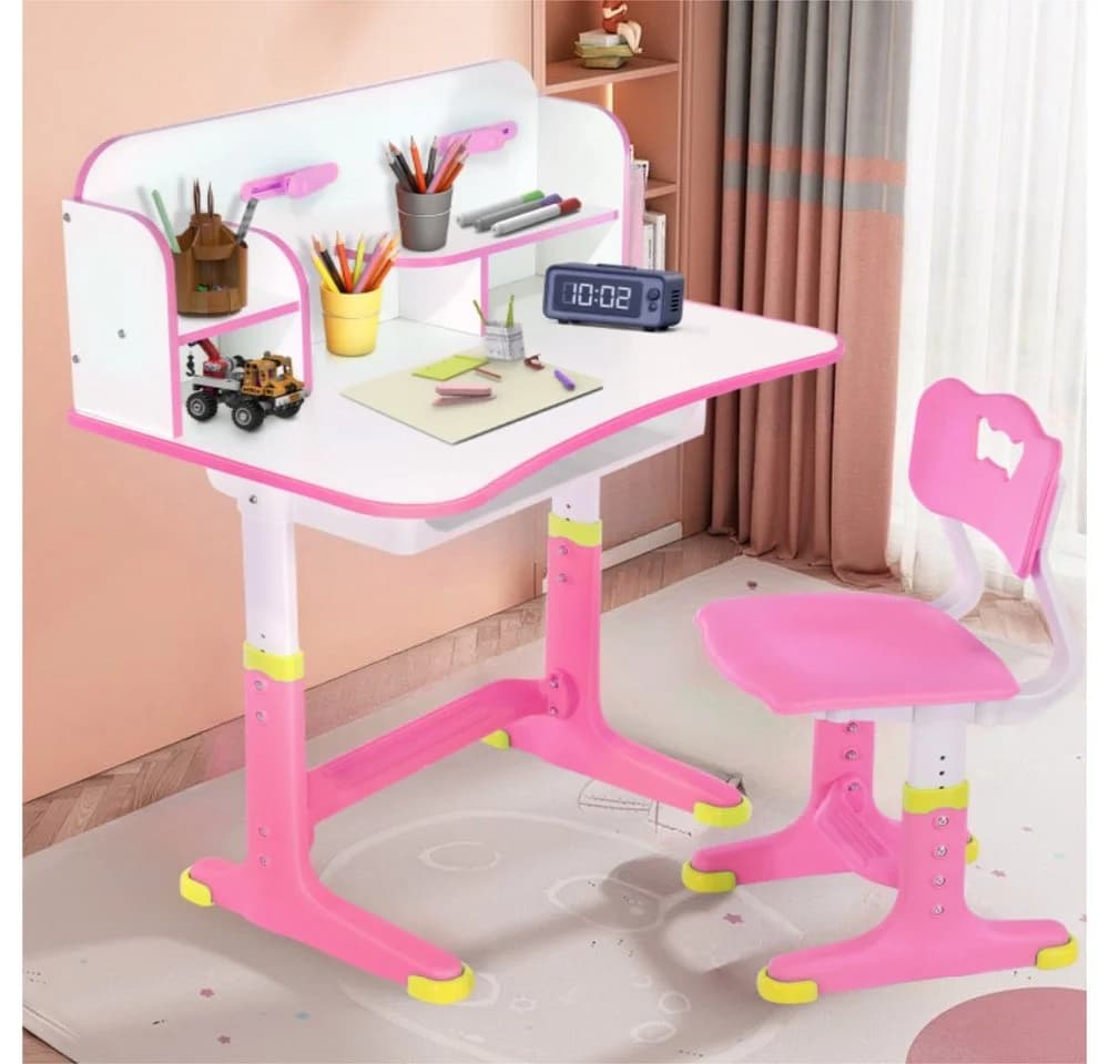 WILGOON Kinderschreibtisch Set mit Stuhl, Lampe und Schublade Rosa - Bild 2
