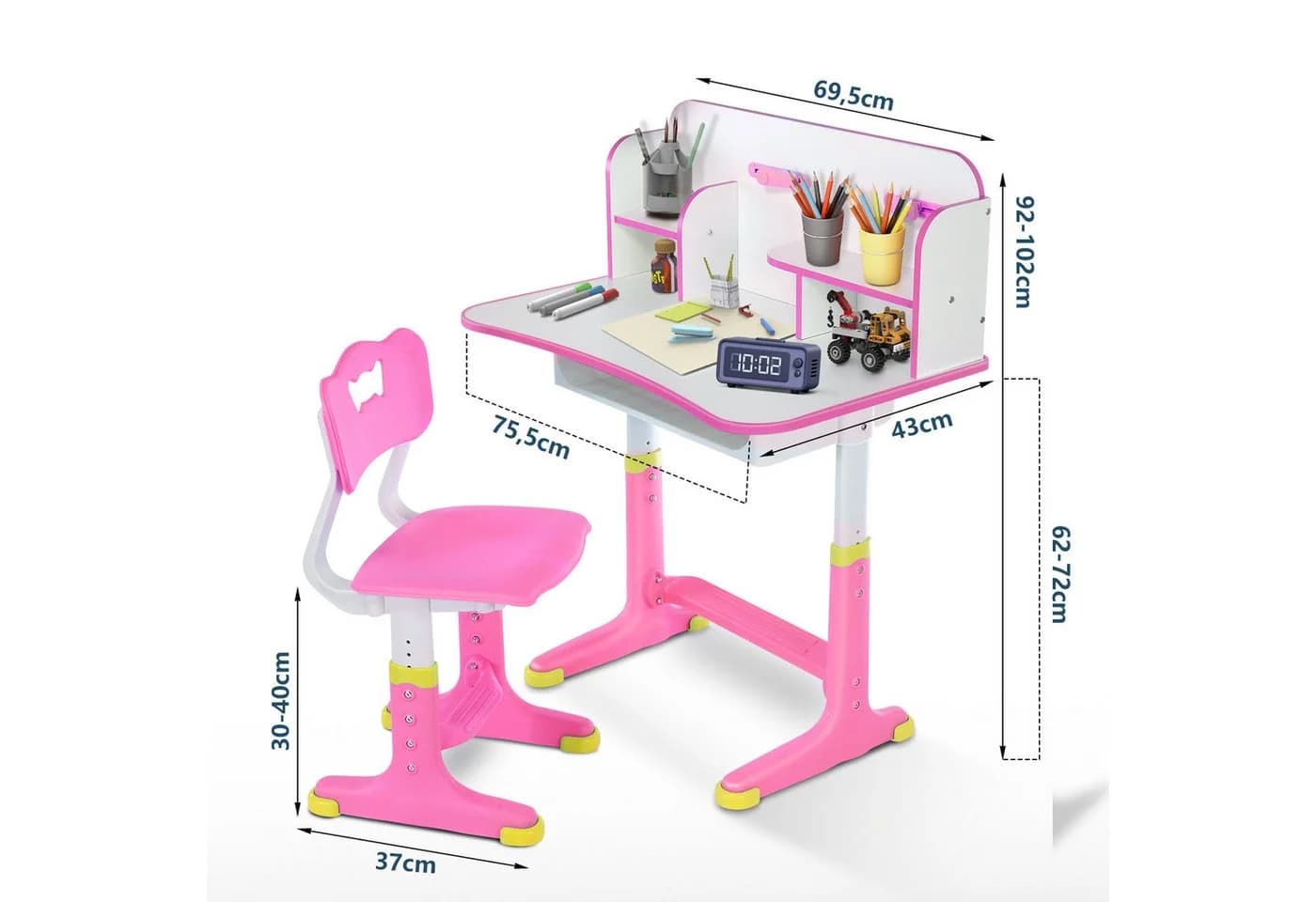 WILGOON Kinderschreibtisch Set mit Stuhl, Lampe und Schublade Rosa - Bild 4