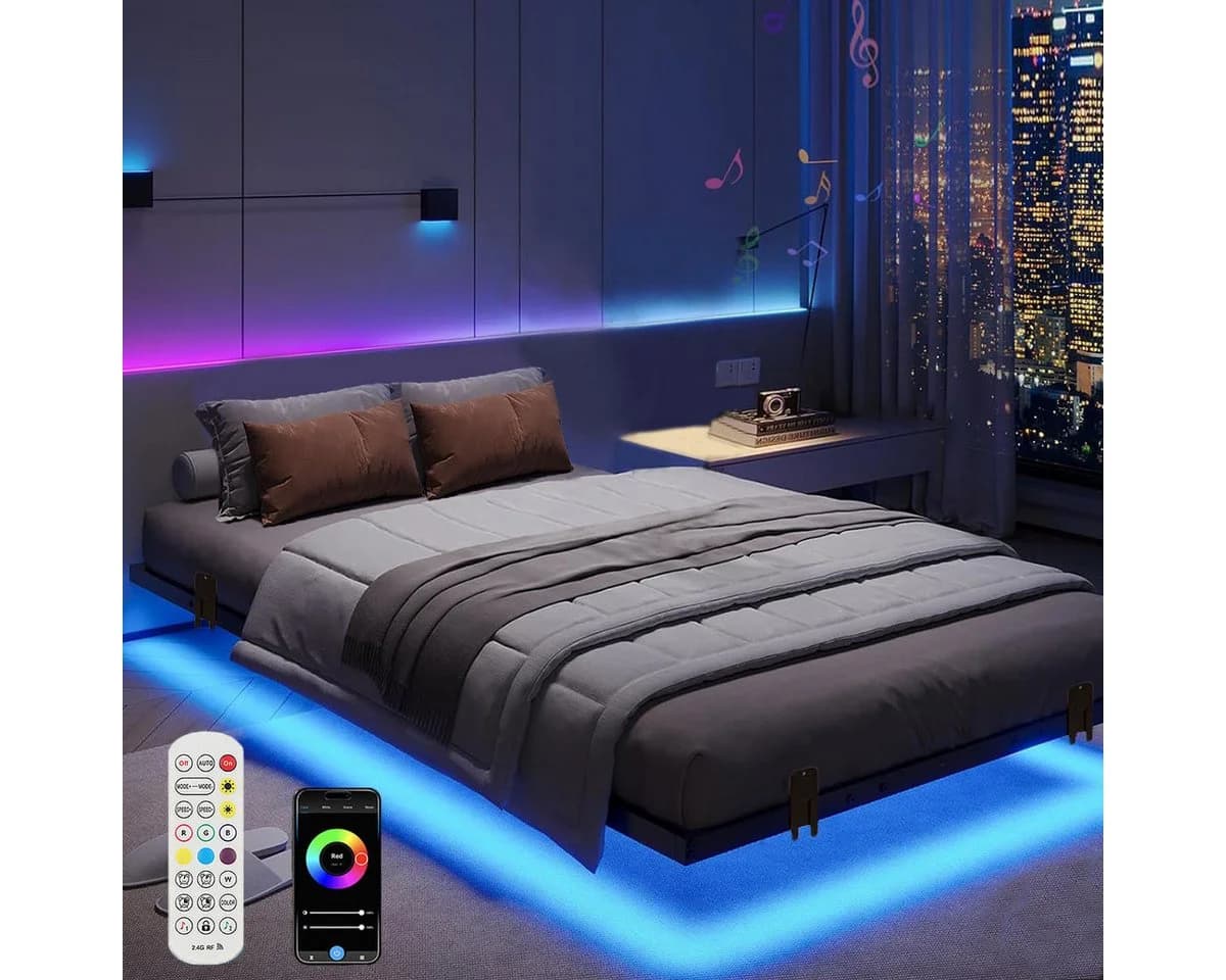 oyajia Doppelbett 140x200cm LED-Bettrahmen Modern Metallbett Schwarz - Bild 2