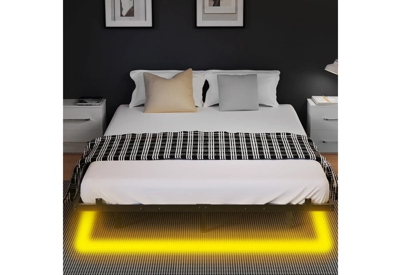 oyajia Doppelbett 140x200cm LED-Bettrahmen Modern Metallbett Schwarz - Bild 3