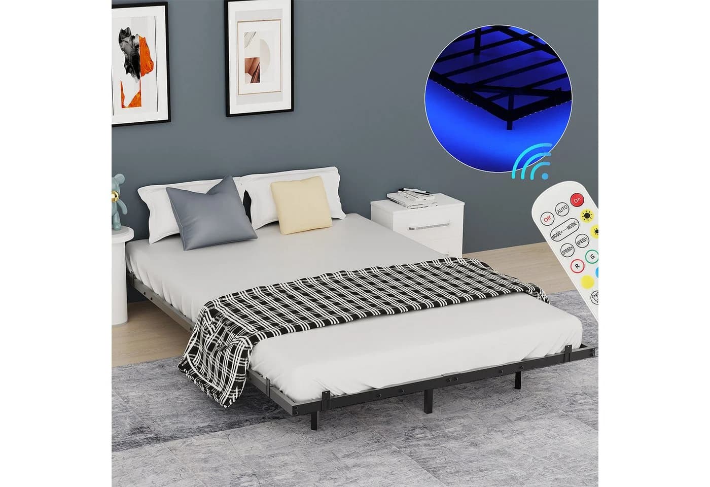 oyajia Doppelbett 140x200cm LED-Bettrahmen Modern Metallbett Schwarz - Bild 4