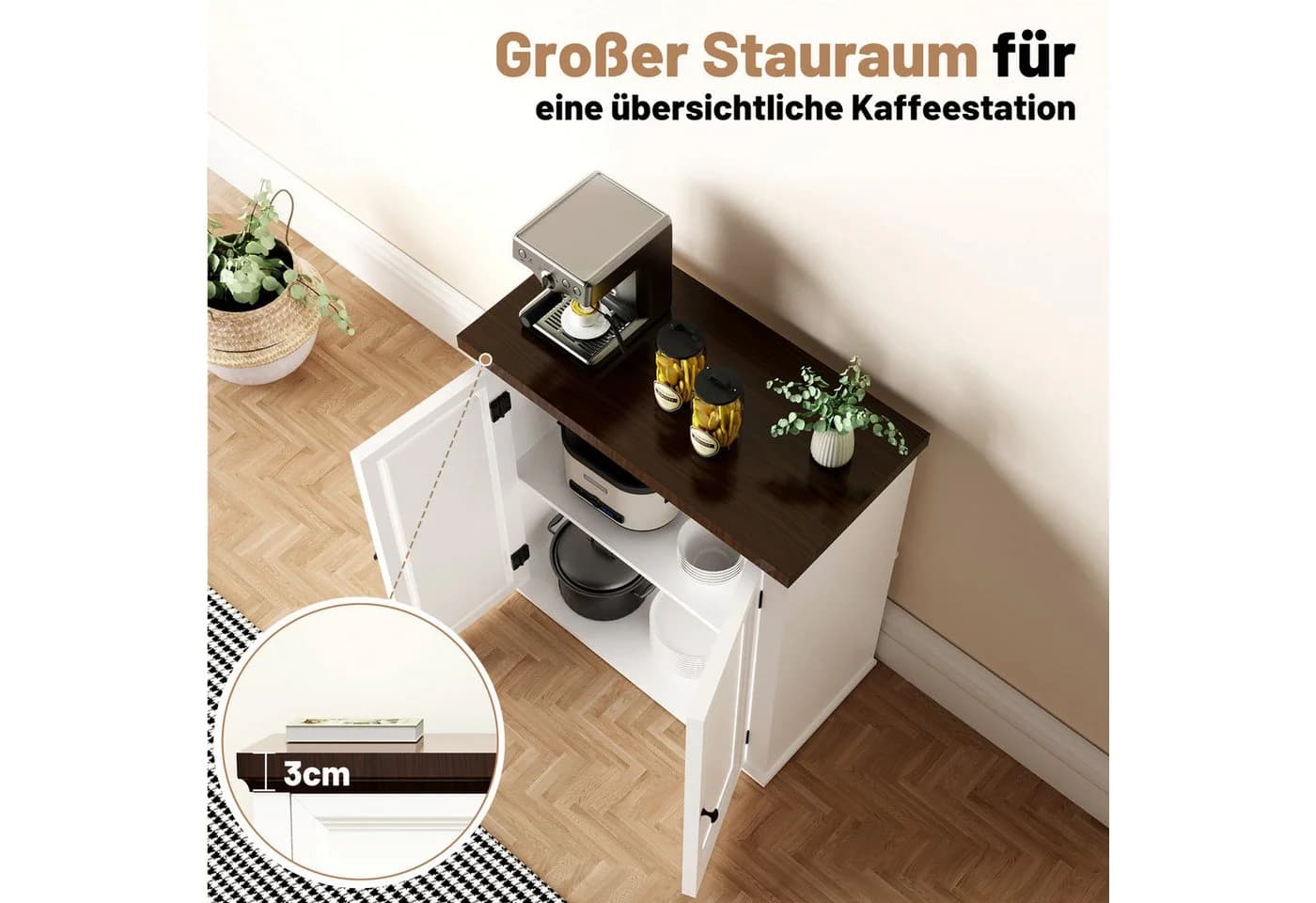 oyajia Sideboard Landhausstil Weiß 2 Türen - Bild 3