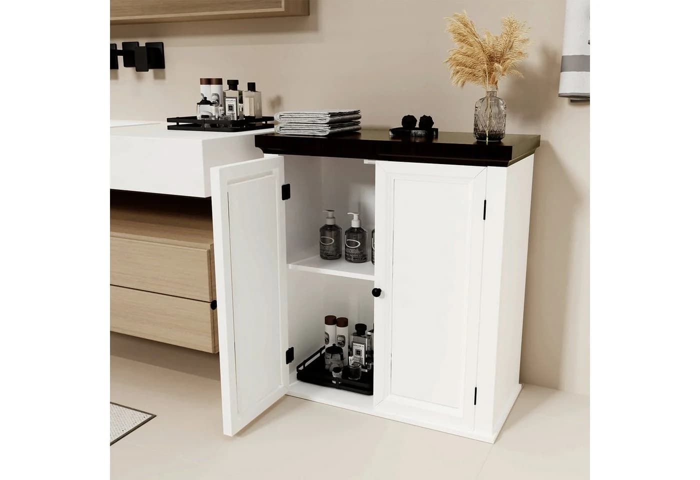 oyajia Sideboard Landhausstil Weiß 2 Türen - Bild 4