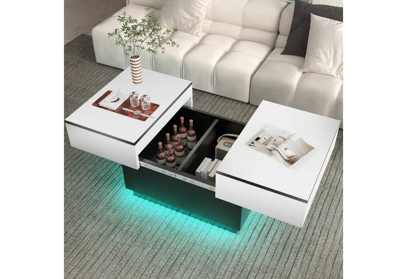 oyajia Couchtisch Wohnzimmertisch Hochglanz mit LED Beleuchtung & Fernsteuerung - Bild 2