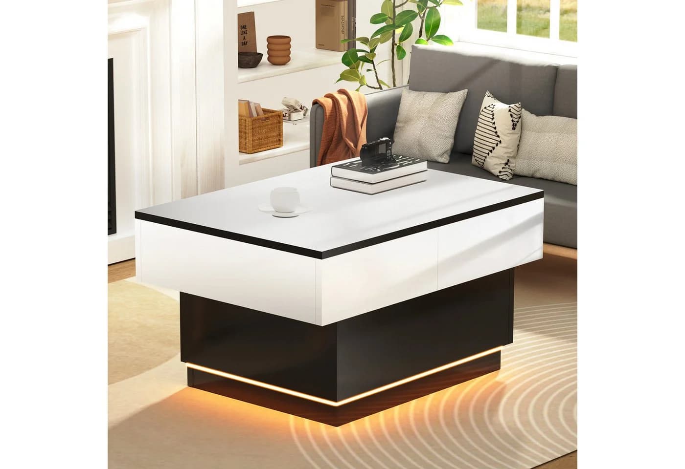 oyajia Couchtisch Wohnzimmertisch Hochglanz mit LED Beleuchtung & Fernsteuerung - Bild 3