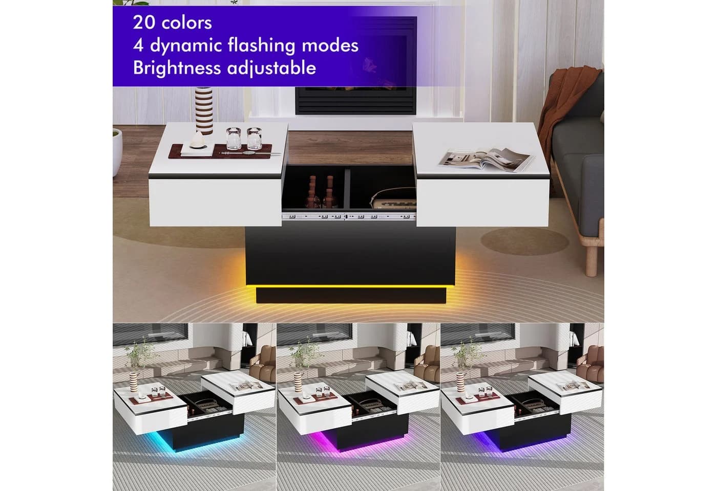 oyajia Couchtisch Wohnzimmertisch Hochglanz mit LED Beleuchtung & Fernsteuerung - Bild 4