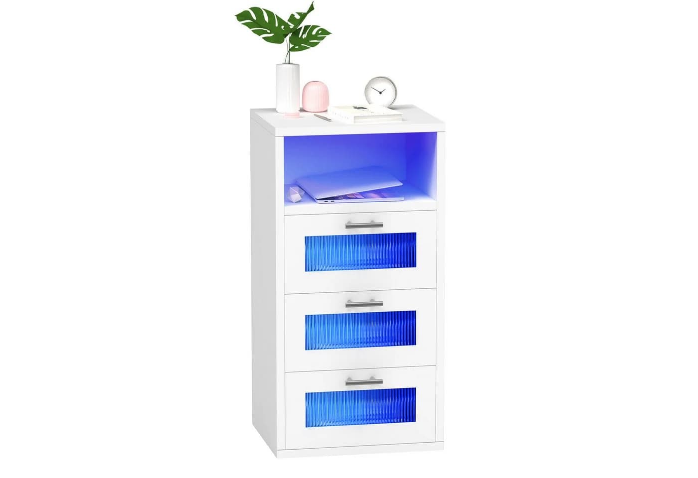oyajia Nachttisch mit LED, USB und Typ-C, Weiß/Schwarz - Bild 2
