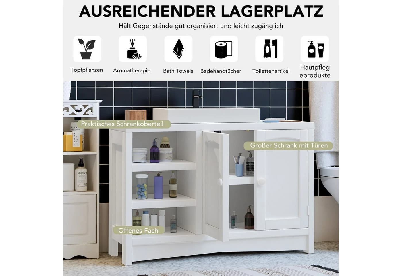 oyajia Waschbeckenunterschrank Weiß MDF - Bild 3