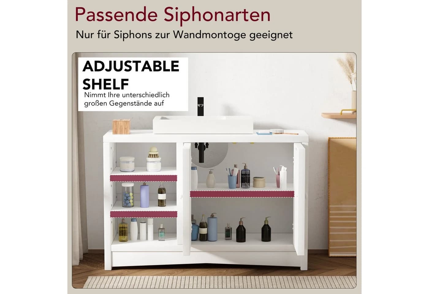 oyajia Waschbeckenunterschrank Weiß MDF - Bild 4