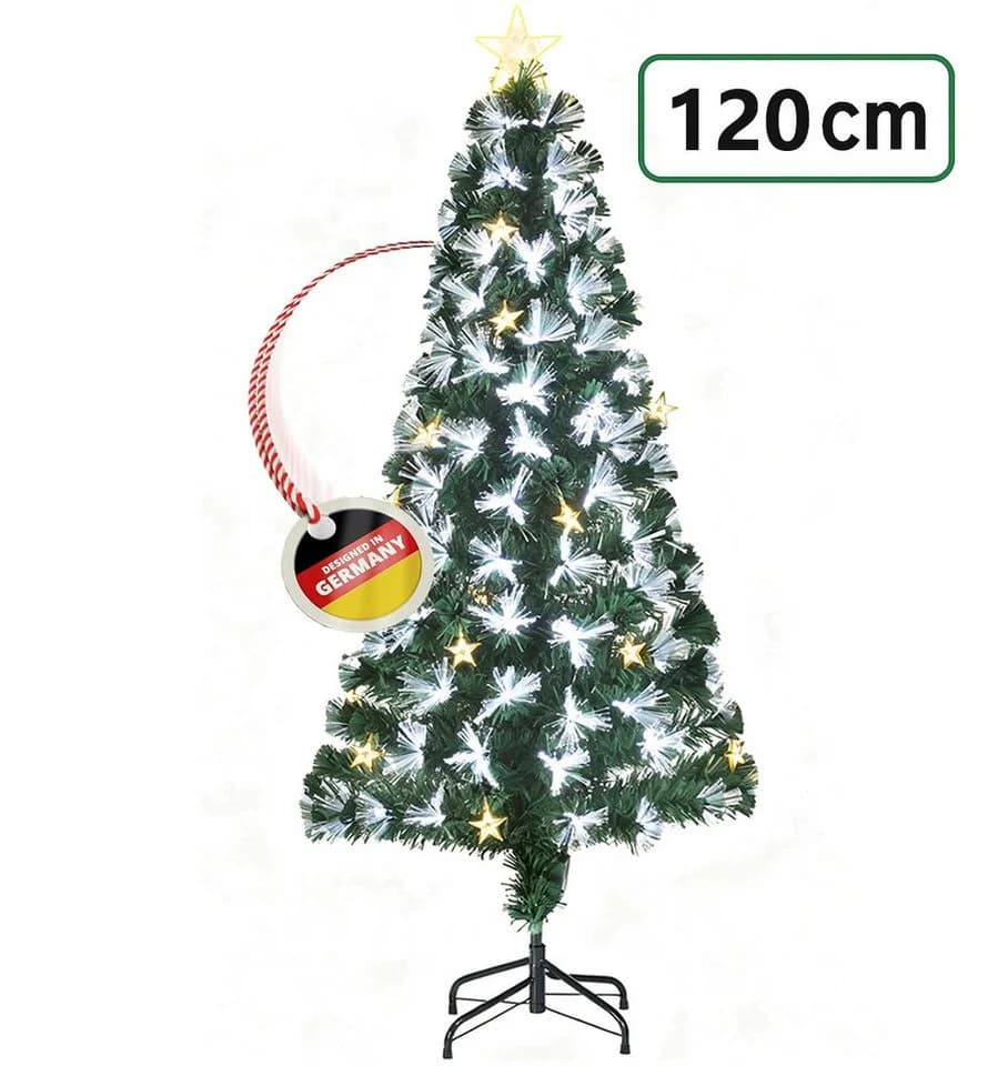 WILGOON Künstlicher Weihnachtsbaum 124 cm Grün LED & Faseroptik