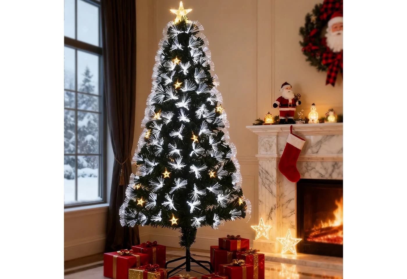 WILGOON Künstlicher Weihnachtsbaum 124 cm Grün LED & Faseroptik - Bild 2