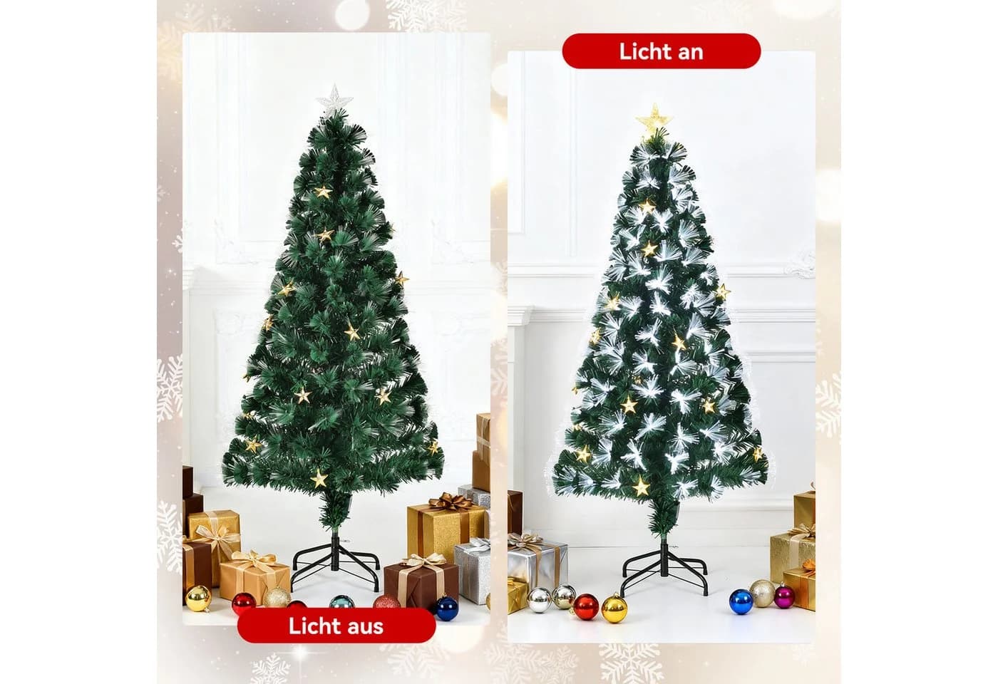 WILGOON Künstlicher Weihnachtsbaum 124 cm Grün LED & Faseroptik - Bild 5
