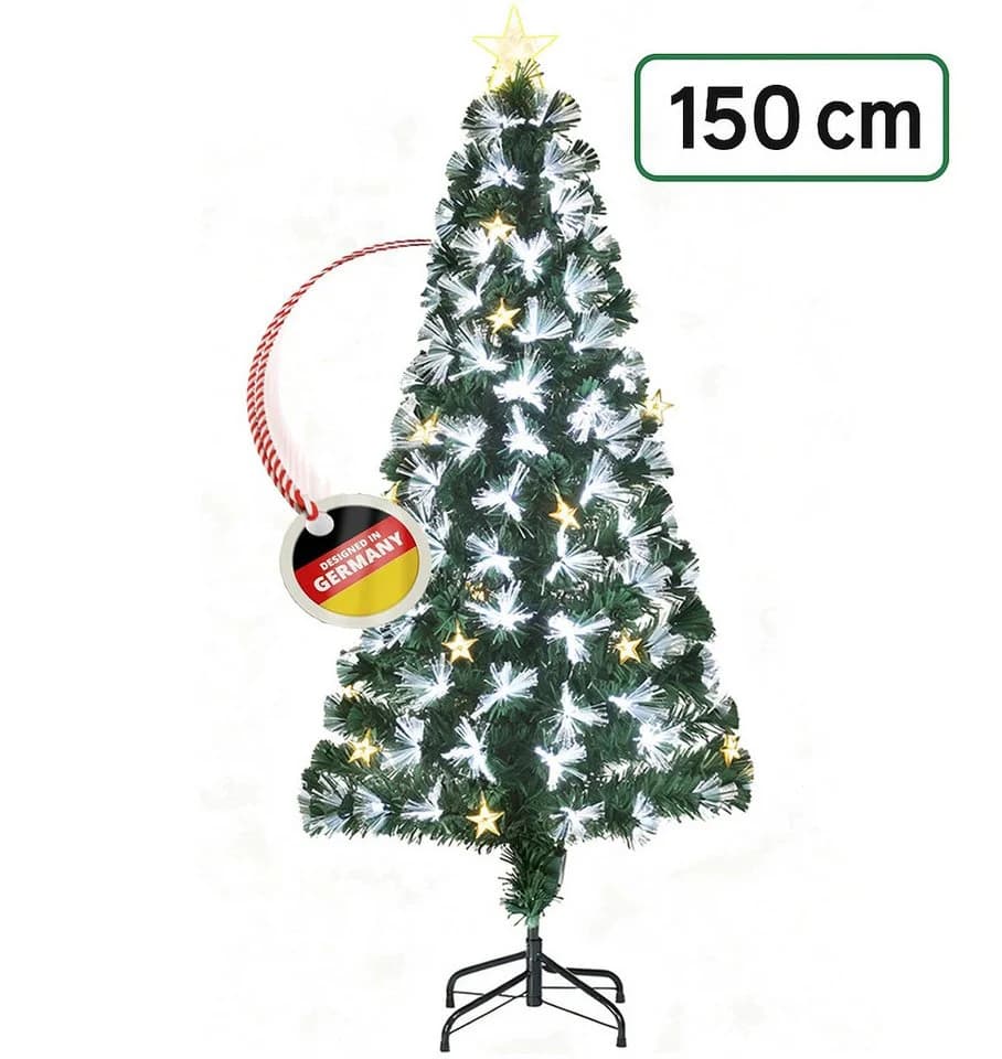 WILGOON Künstlicher Weihnachtsbaum 150 cm mit LED & Faseroptik
