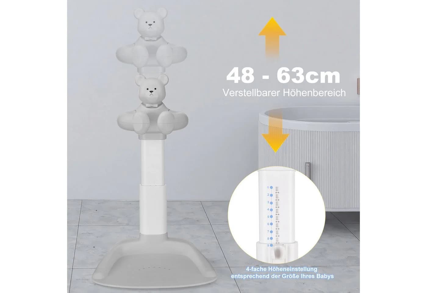 oyajia Babybadewanne Grau Höhenverstellbar mit Anti-Rutsch-Basis - Bild 3