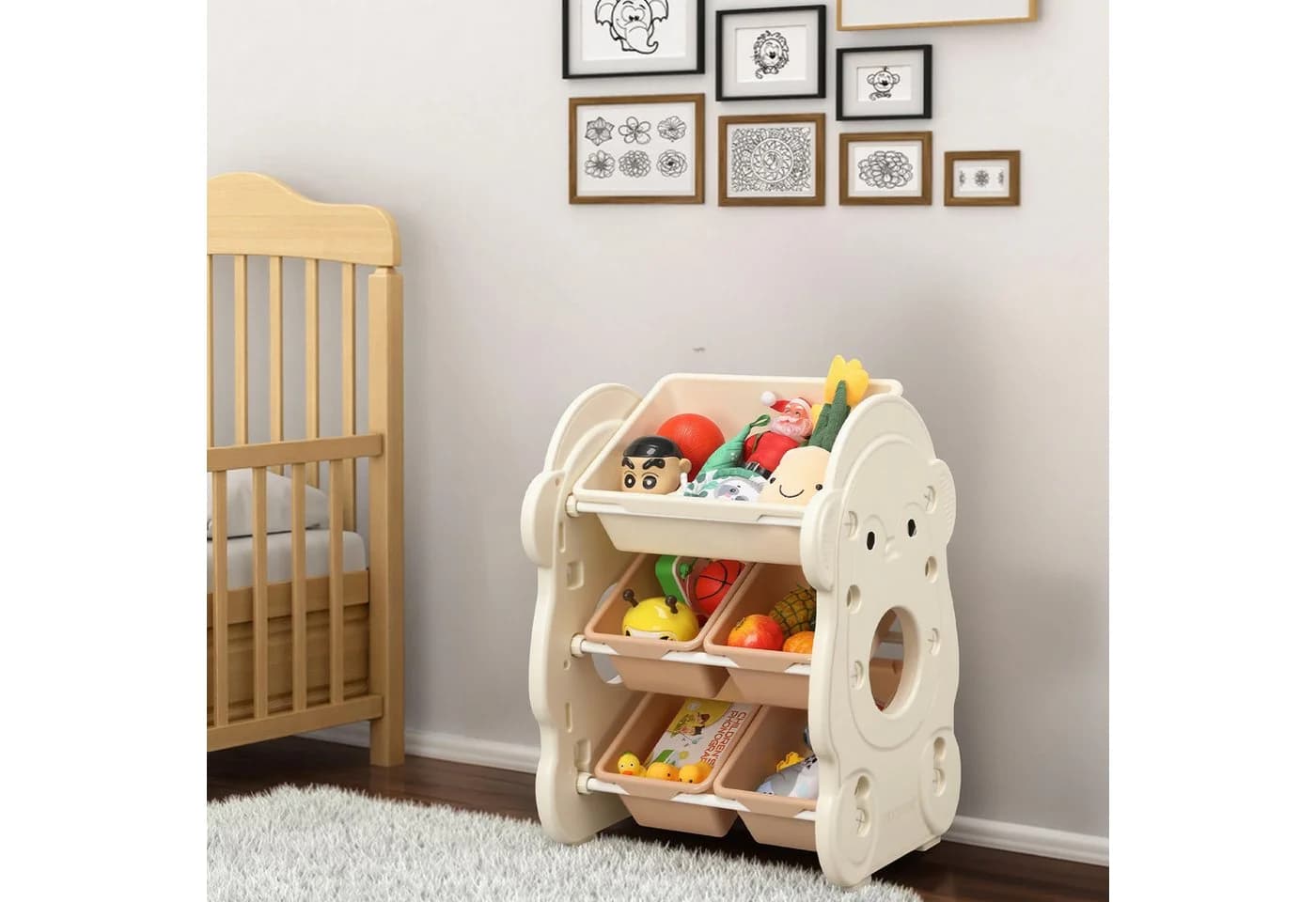 oyajia Spielzeugtruhe Kinderregal Bücherregal Kinder mit 5/7/9 Boxen Aufbewahrung Weiß - Bild 3