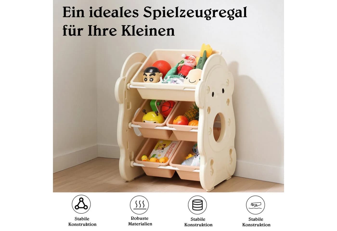 oyajia Spielzeugtruhe Kinderregal Bücherregal Kinder mit 5/7/9 Boxen Aufbewahrung Weiß - Bild 4