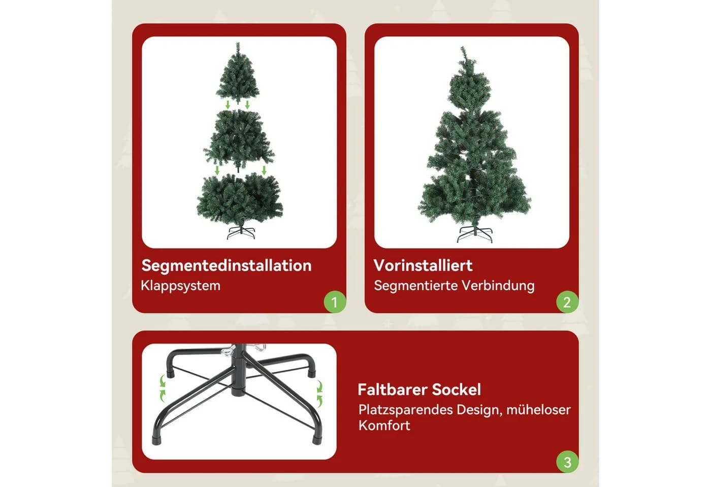 LETGOSPT Künstlicher Weihnachtsbaum 120 cm mit LED-Lichterkette - Bild 4