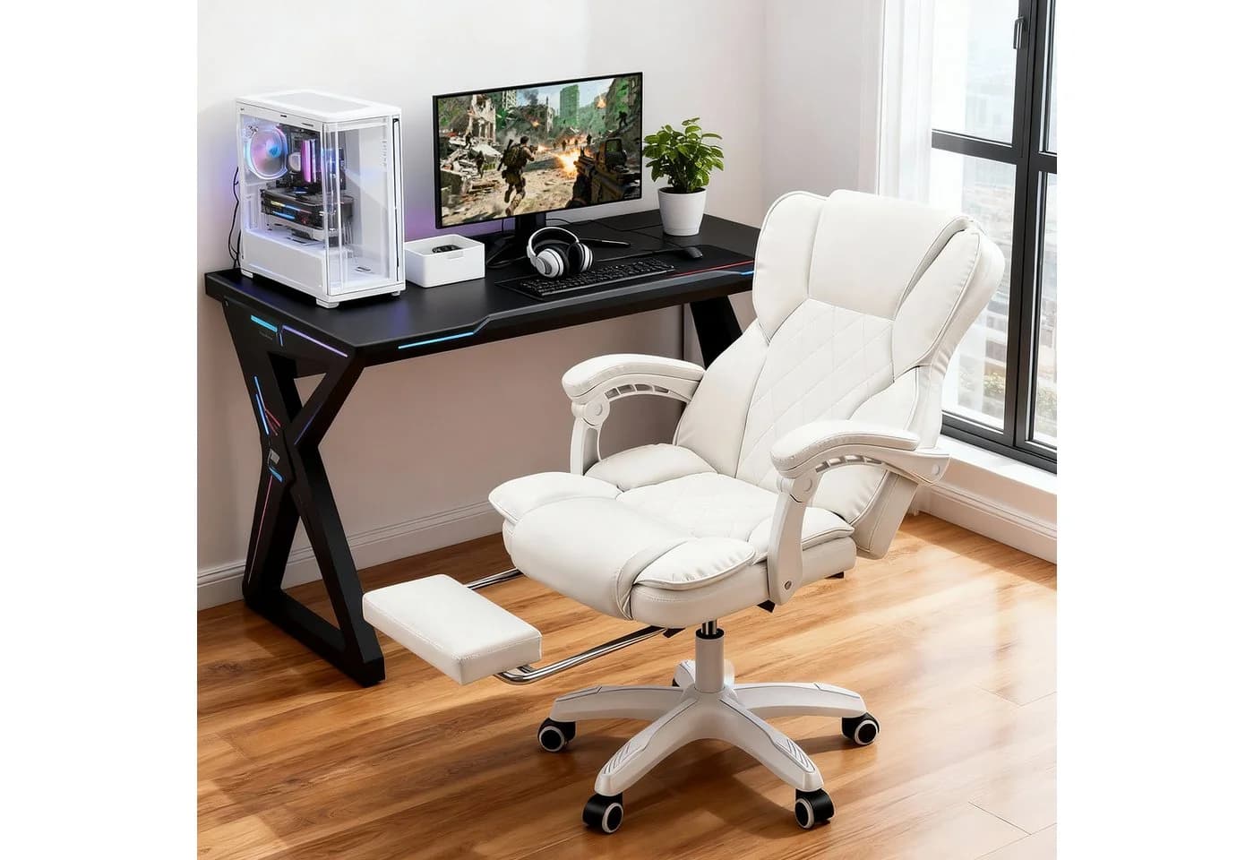oyajia Bürostuhl Ergonomisch, 135° neigbar, mit Fußstütze, PU-Leder, bis 150 kg