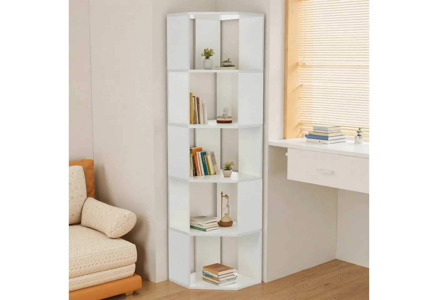 oyajia Bücherregal Eck 159cm Weiß Holzwerkstoff - Bild 2