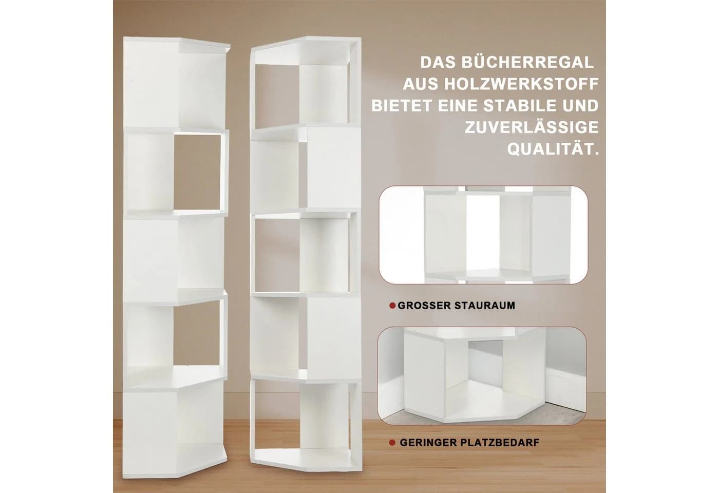 oyajia Bücherregal Eck 159cm Weiß Holzwerkstoff - Bild 3