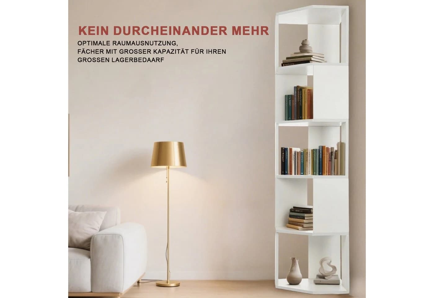 oyajia Bücherregal Eck 159cm Weiß Holzwerkstoff - Bild 4