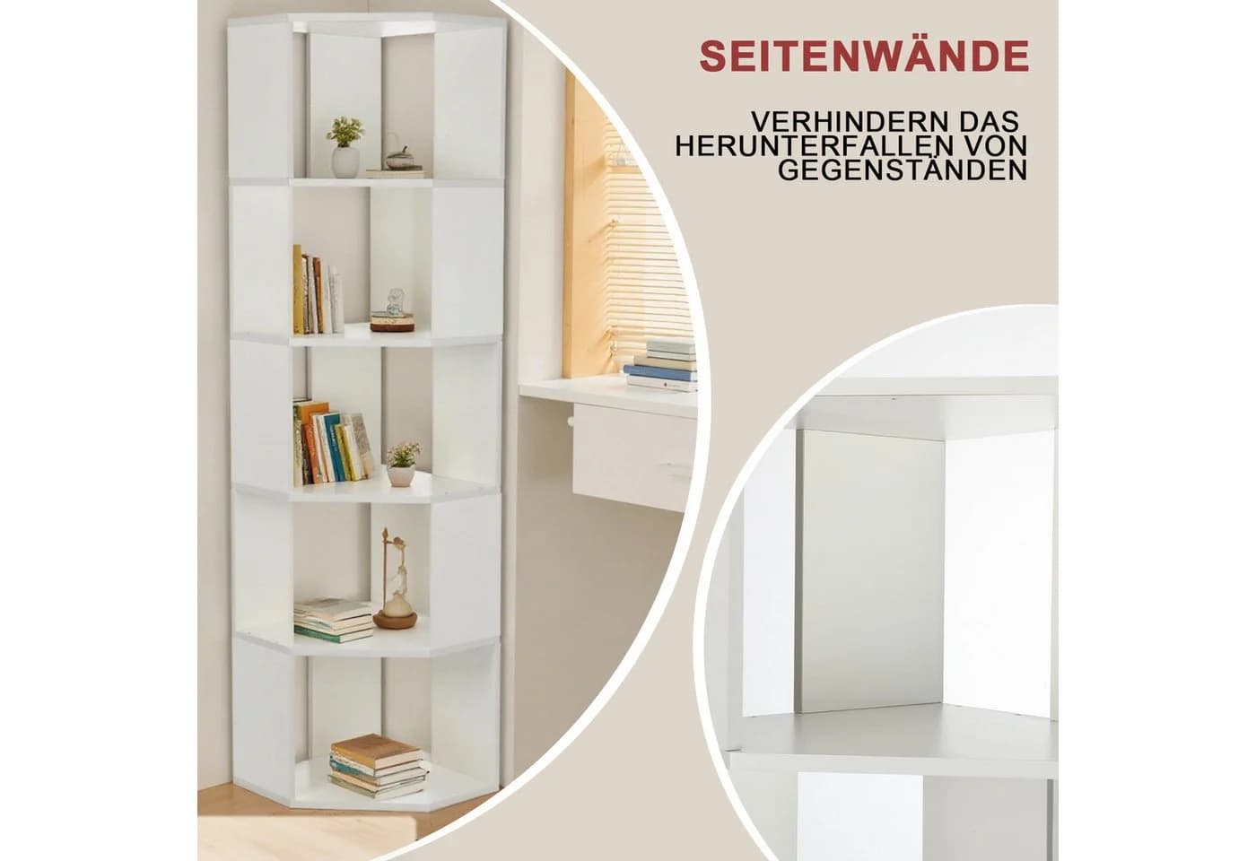 oyajia Bücherregal Eck 159cm Weiß Holzwerkstoff - Bild 5
