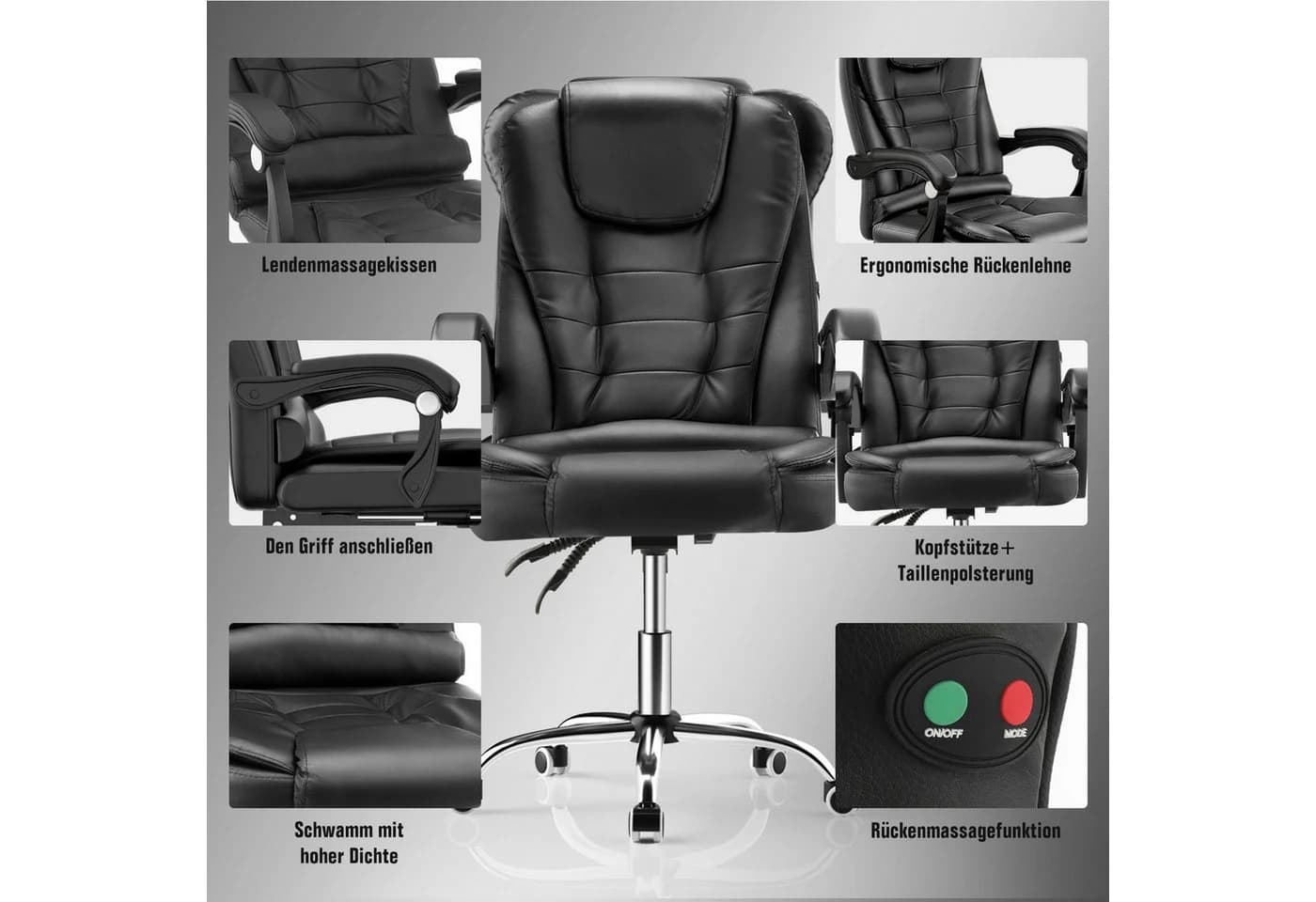 oyajia Bürostuhl Ergonomischer Chefsessel Massagefunktion Schwarz - Bild 5