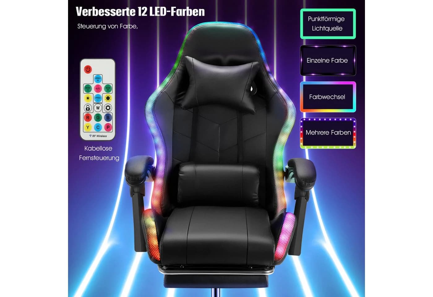 oyajia Gaming Chair LED HIFI Stereo Lautsprecher Schwarz - Bild 4
