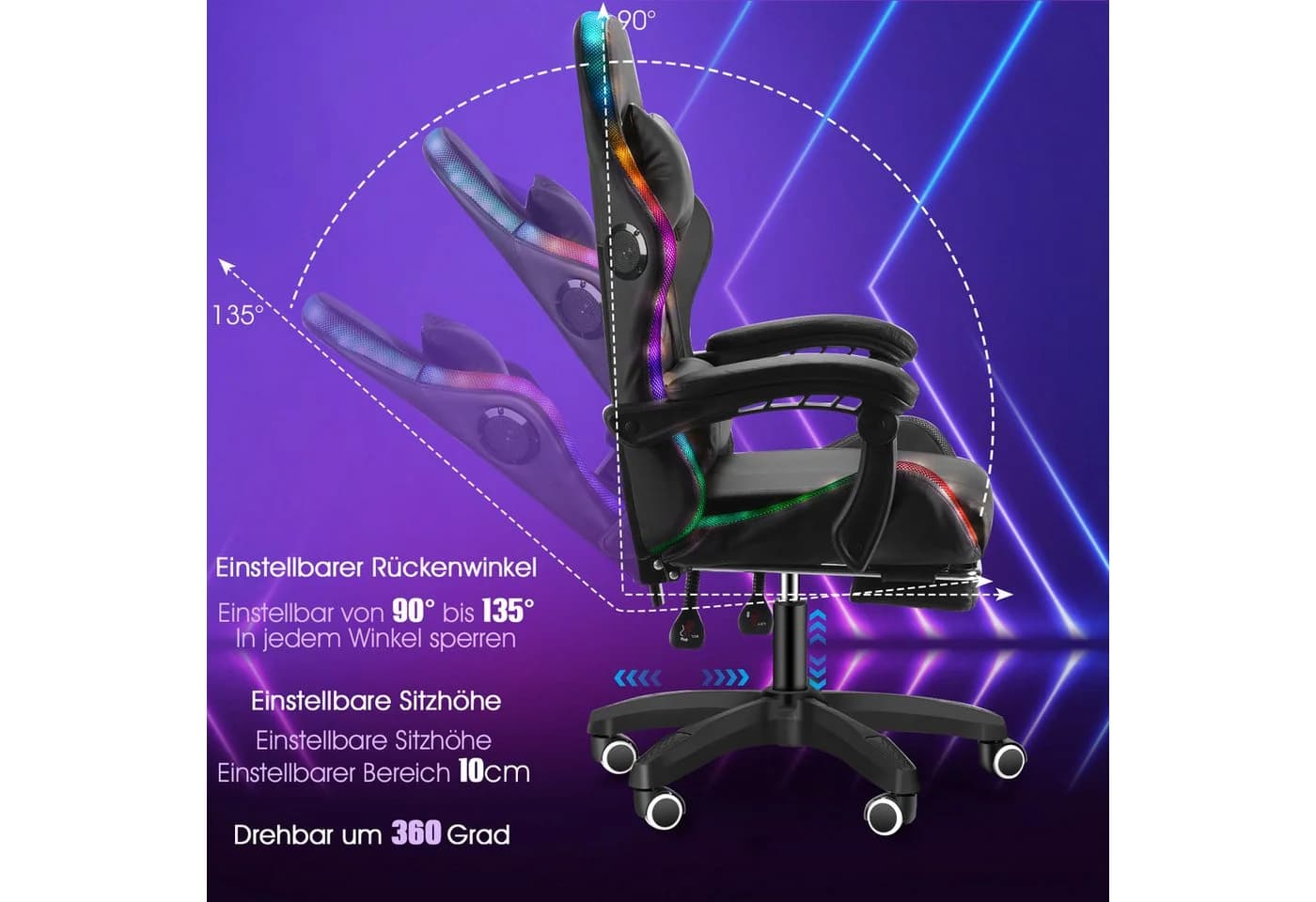 oyajia Gaming Chair LED HIFI Stereo Lautsprecher Schwarz - Bild 5