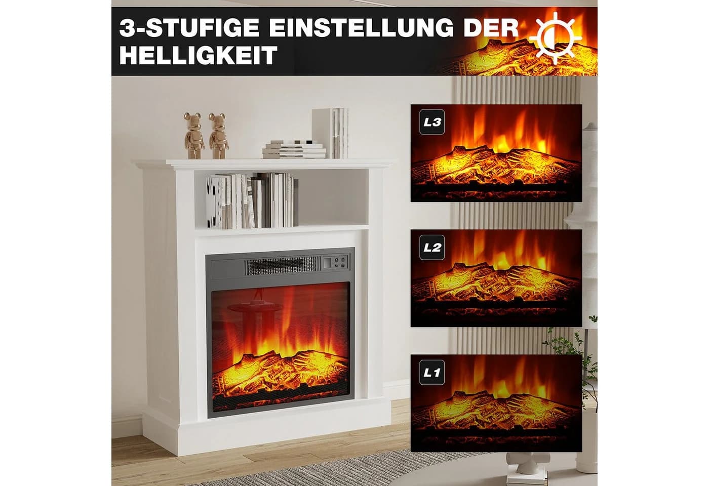 oyajia Elektrokamin Standkamin 3D-Flammeneffekt 2000W Fernbedienung Timer Thermostat - Bild 3