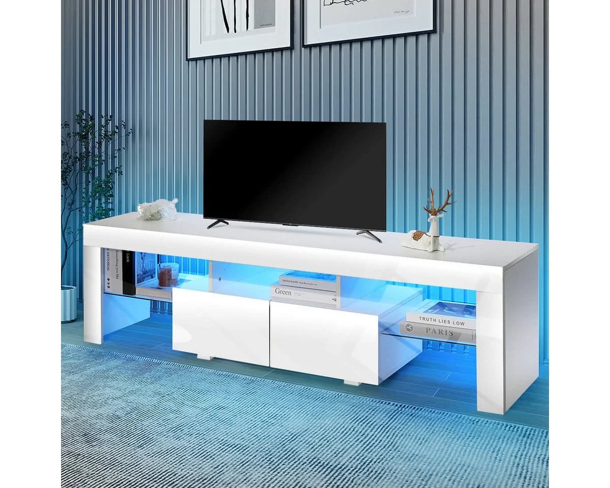oyajia TV-Schrank 160 cm LED-Beleuchtung Lowboard Weiß - Bild 2