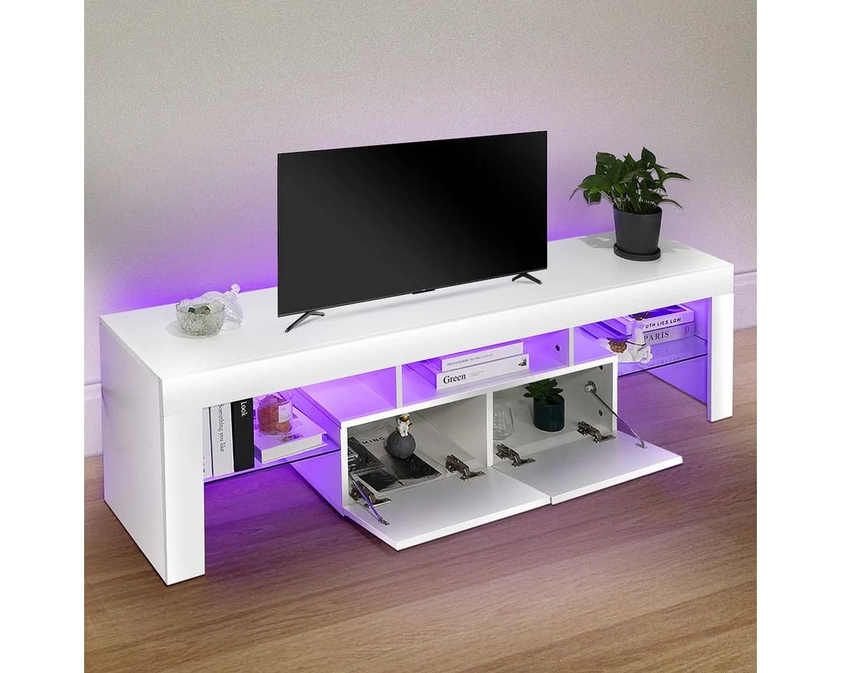 oyajia TV-Schrank 160 cm LED-Beleuchtung Lowboard Weiß - Bild 3