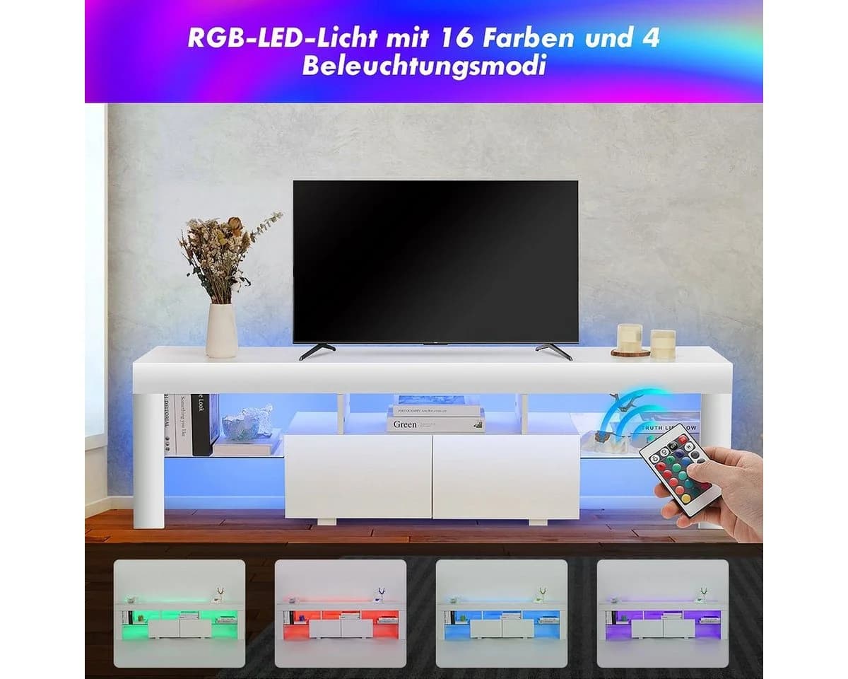 oyajia TV-Schrank 160 cm LED-Beleuchtung Lowboard Weiß - Bild 4