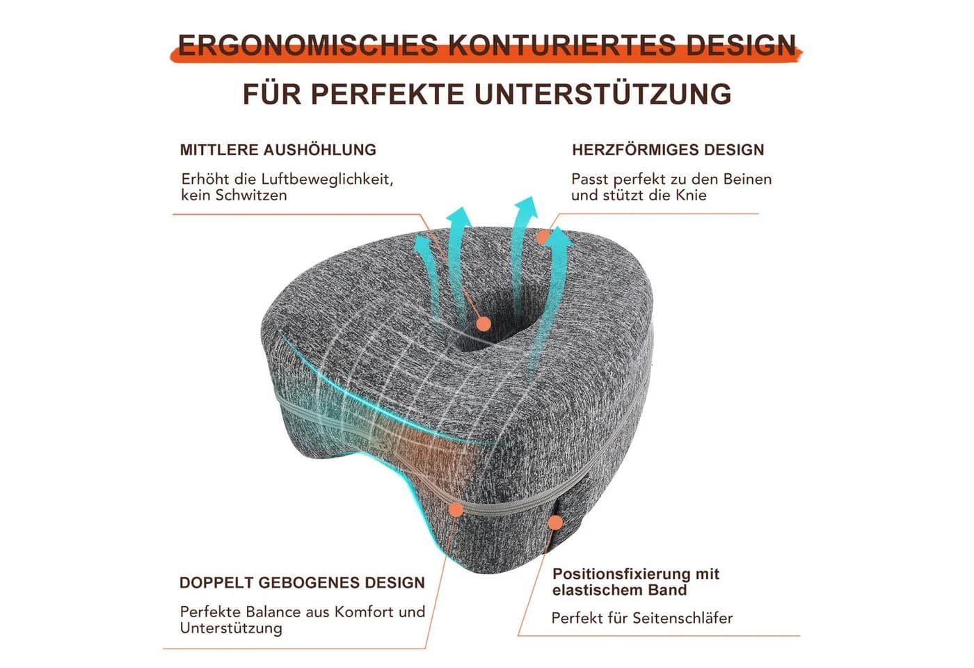 oyajia Kniekissen Orthopädisches Beinkissen Grau Visco-Schaum - Bild 4