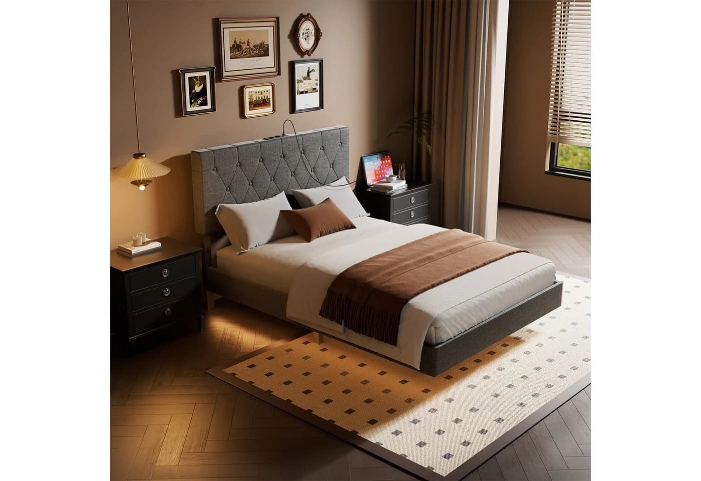 oyajia Bettgestell Doppelbett 140x200cm mit LED-Licht Schwarz