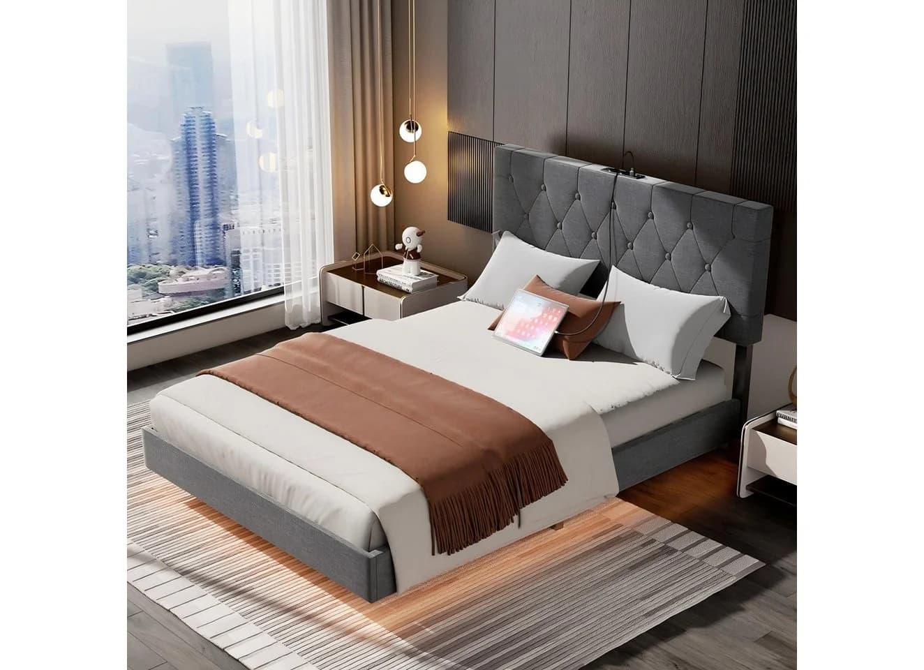 oyajia Bettgestell Doppelbett 140x200cm mit LED-Licht Schwarz - Bild 2