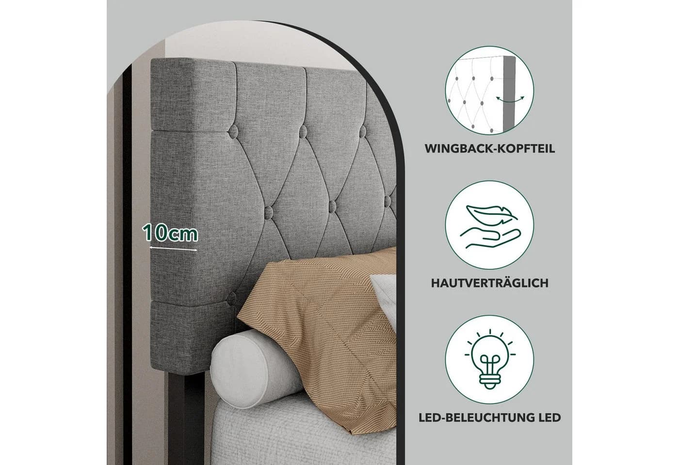 oyajia Bettgestell Doppelbett 140x200cm mit LED-Licht Schwarz - Bild 5