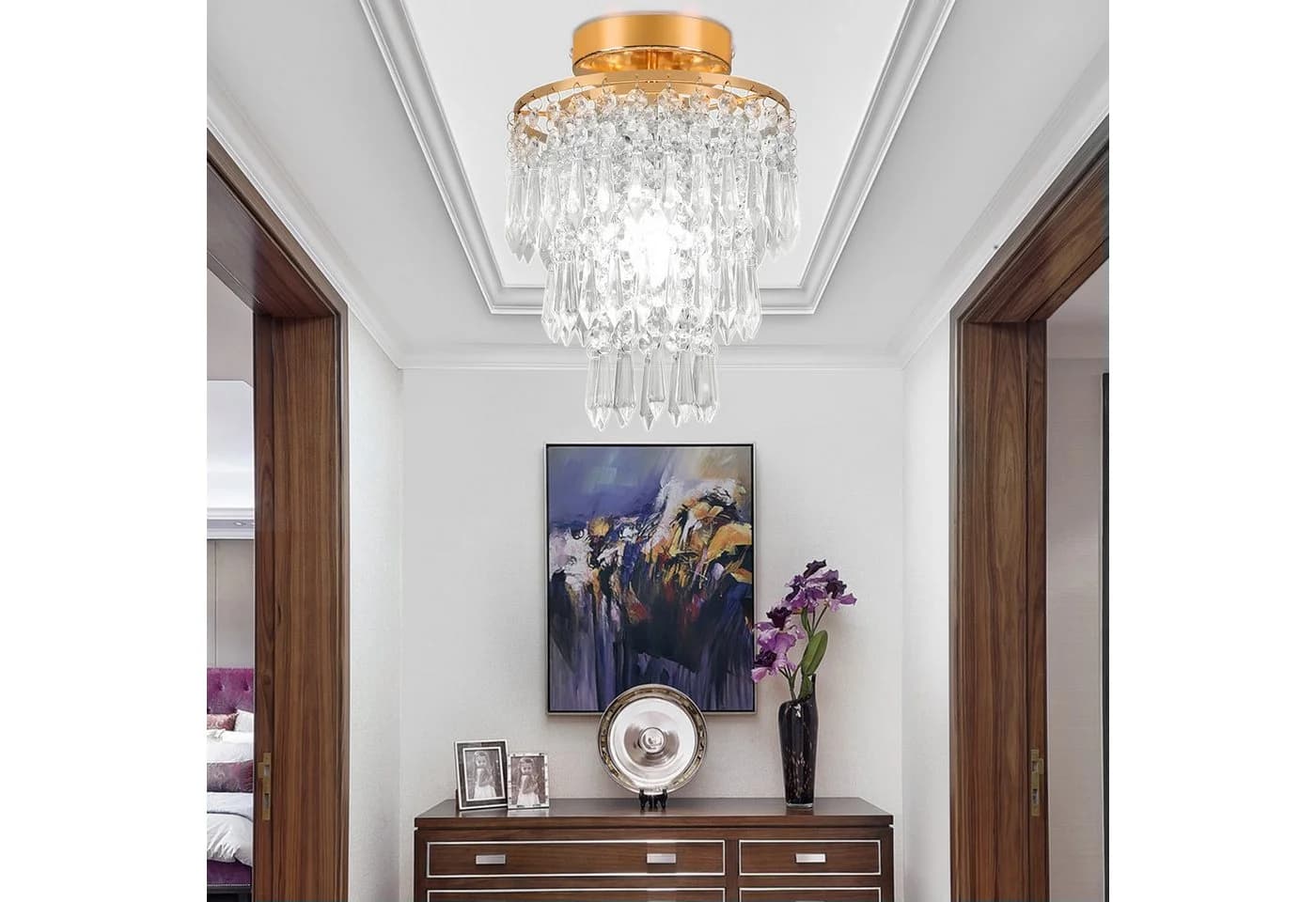 oyajia Deckenleuchte Kristall Kronleuchter Gold Edelstahl E14 - Bild 5