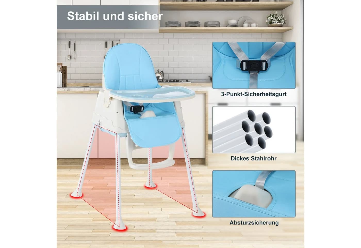 oyajia Kinderstuhl 2-in-1 Baby Kinderstuhl Blau Verstellbar - Bild 5