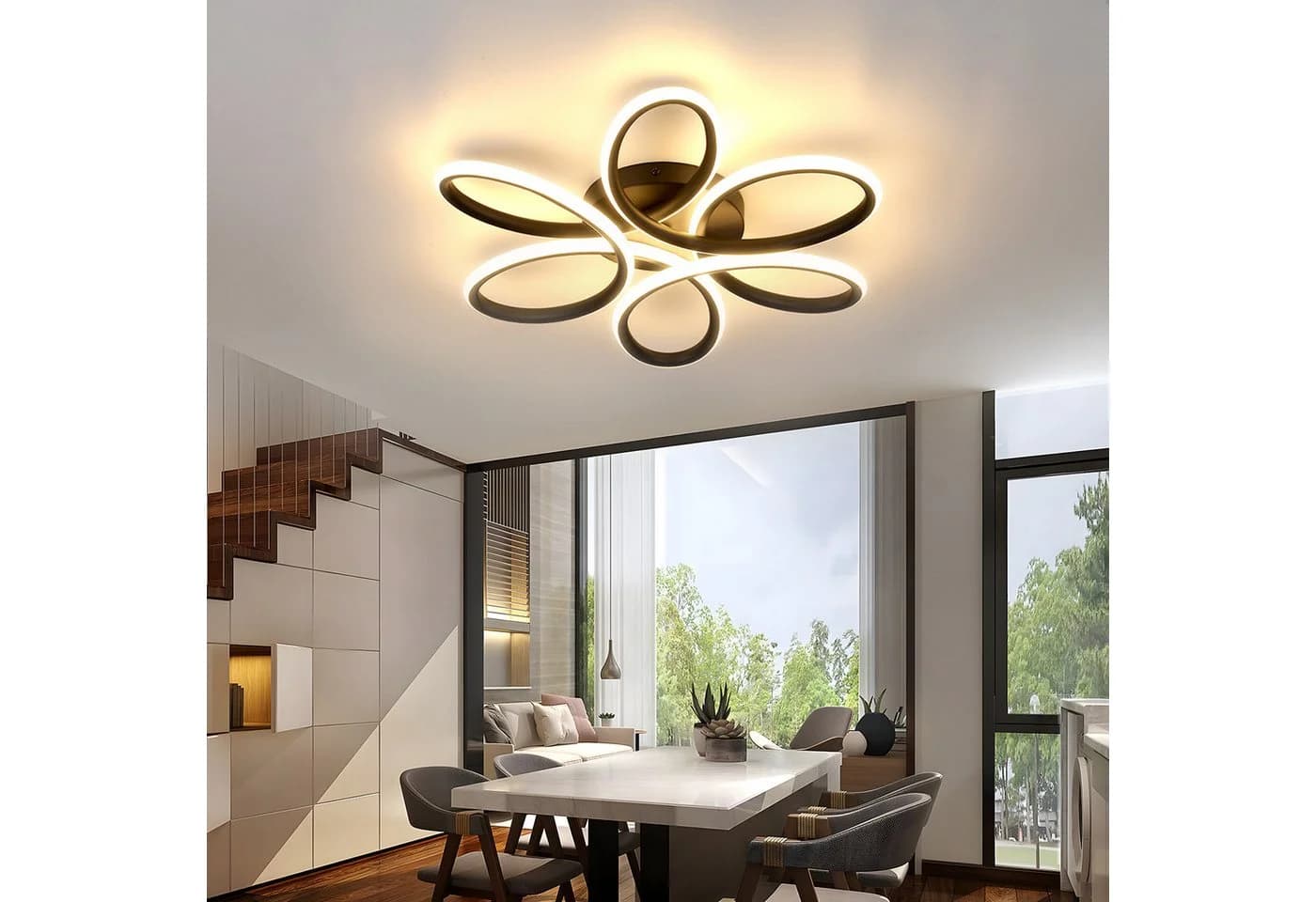 oyajia LED Deckenleuchte 36W/60W Modern Schwarz Blumenförmiges Design