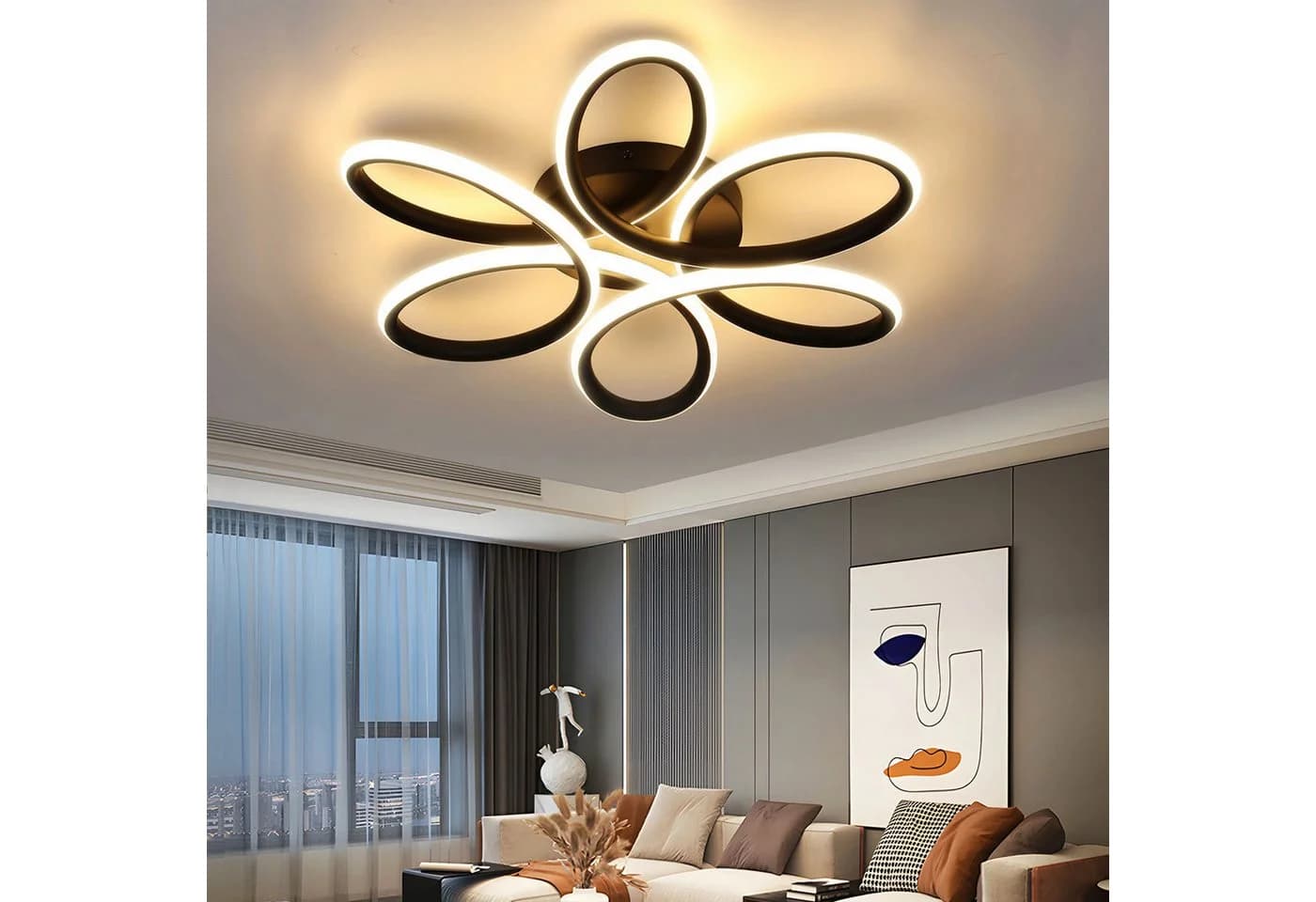 oyajia LED Deckenleuchte 36W/60W Modern Schwarz Blumenförmiges Design - Bild 3