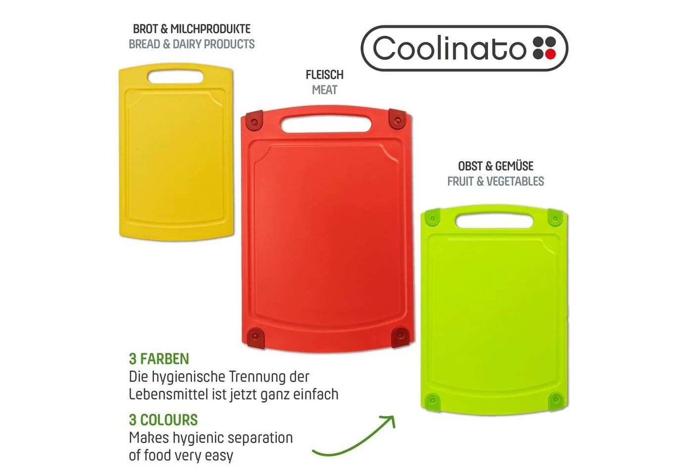 Coolinato Schneidebrett 3er Set Bunt mit Saftrille