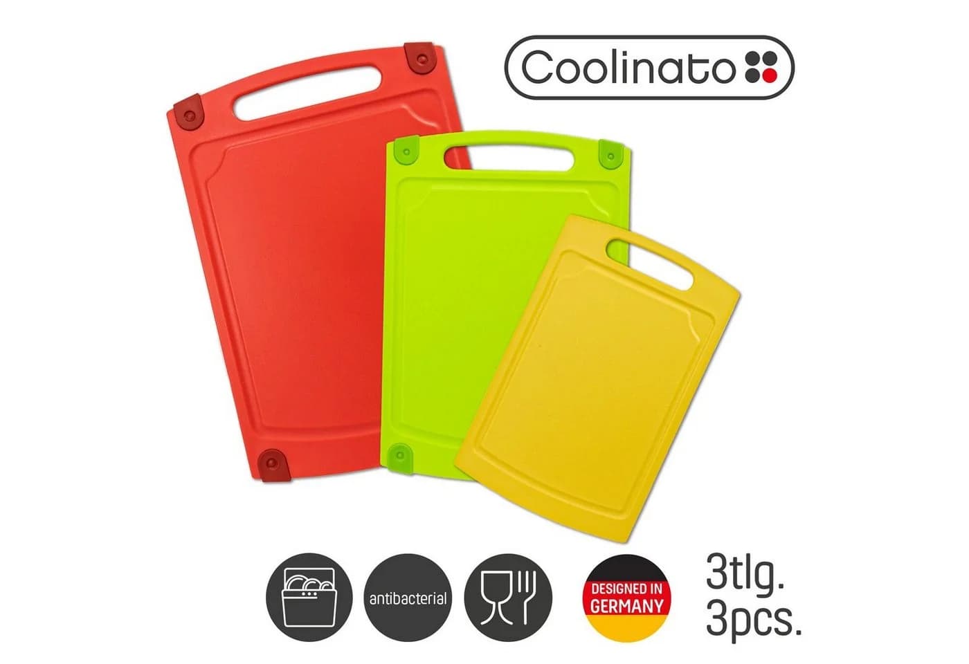 Coolinato Schneidebrett 3er Set Bunt mit Saftrille - Bild 2