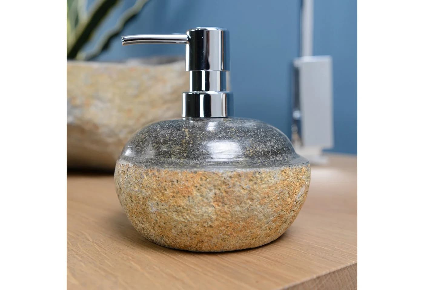 wohnfreuden Seifenspender Naturstein 13 cm Grau Poliert