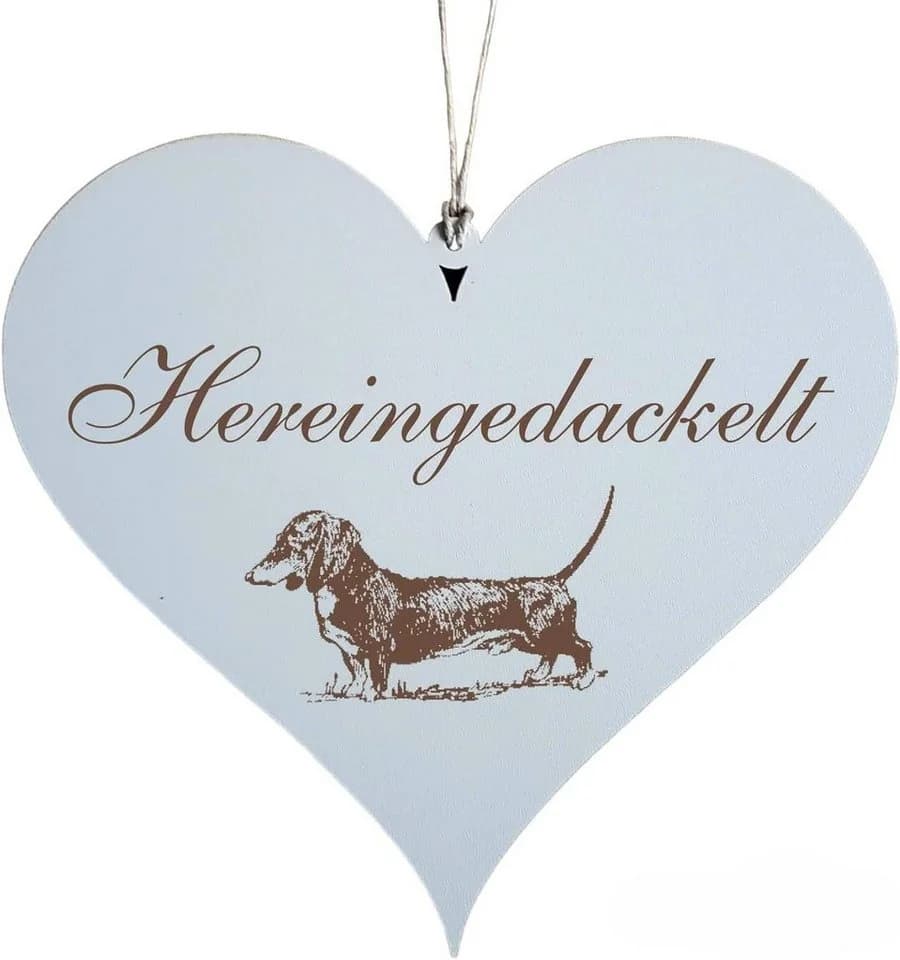 Dekolando Herzschild Hereingedackelt Dackel Holzschild Weiß