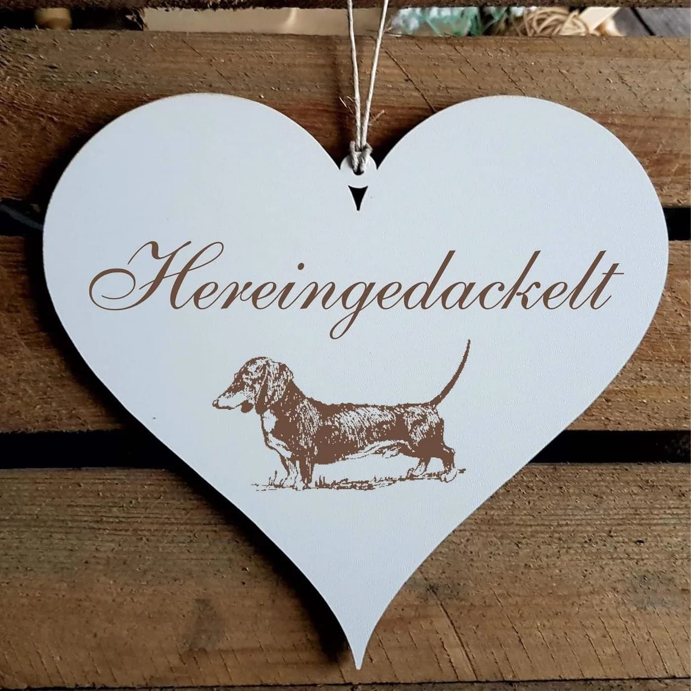 Dekolando Herzschild Hereingedackelt Dackel Holzschild Weiß - Bild 2